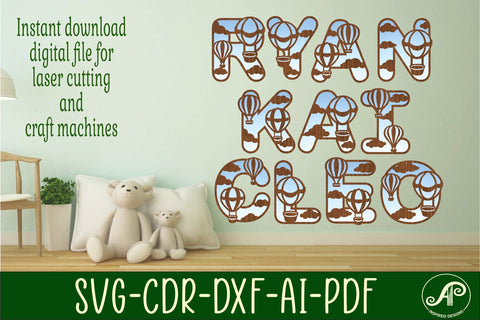 Hot air balloon letters alphabet set. 49 layered letters. SVG APInspireddesigns 