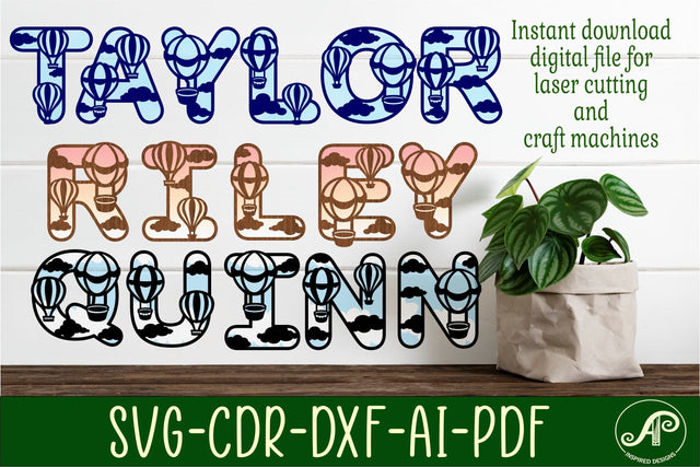 Hot air balloon letters alphabet set. 49 layered letters. SVG APInspireddesigns 