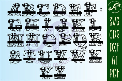 Hot air balloon monogram letter Name signs 3 layer design bundle SVG APInspireddesigns 