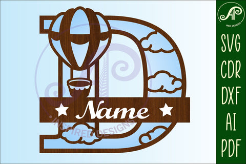 Hot air balloon monogram letter Name signs 3 layer design bundle SVG APInspireddesigns 