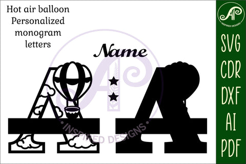 Hot air balloon monogram letter Name signs 3 layer design bundle SVG APInspireddesigns 