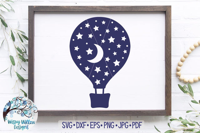 Hot Air Balloon with Moon and Stars SVG SVG Wispy Willow Designs 