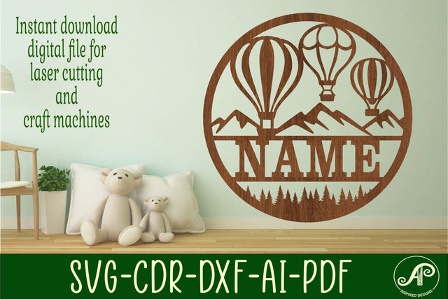 Hot air ballooning name sign svg laser cut template SVG APInspireddesigns 