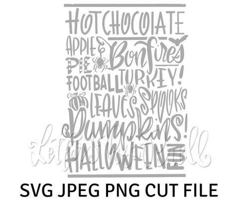 Hot Chocolate Apple Pie Bonfires Football Turkey Pumpkins - Autumn Themed Hand Lettered SVG Cut File SVG Letters By Prell 