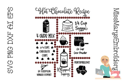 Hot Chocolate Recipe SVG | Recipe SVG | Winter SVG | Baking SVG MissMarysEmbroidery 