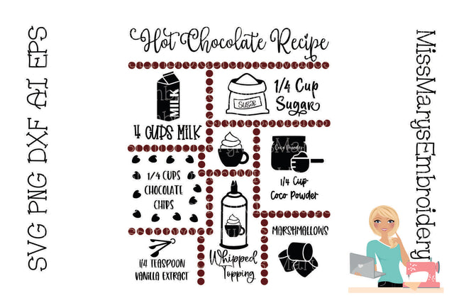 Hot Chocolate Recipe SVG | Recipe SVG | Winter SVG | Baking SVG MissMarysEmbroidery 