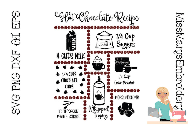Hot Chocolate Recipe SVG | Recipe SVG | Winter SVG | Baking SVG MissMarysEmbroidery 