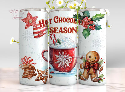 Hot Chocolate Season Tumbler Wrap PNG, 20 Oz Skinny Sublimation Tumbler PNG, Christmas Hot Cocoa Winter Design Digital File Download Sublimation WillowSageDesign 