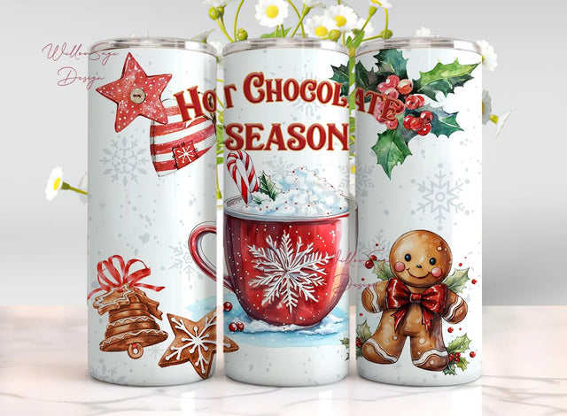 Hot Chocolate Season Tumbler Wrap PNG, 20 Oz Skinny Sublimation Tumbler PNG, Christmas Hot Cocoa Winter Design Digital File Download Sublimation WillowSageDesign 