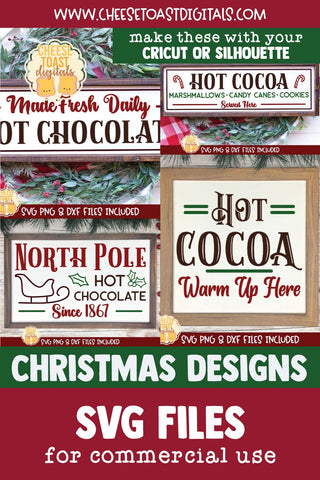 Hot Chocolate Sign SVG Bundle | 4 Hot Cocoa Bar Designs SVG Cheese Toast Digitals 