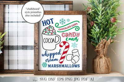 Hot Cocoa Bar SVG | Christmas Kitchen Design | Printables Included | Chalkboard Style Included too! SVG Diva Watts Designs 