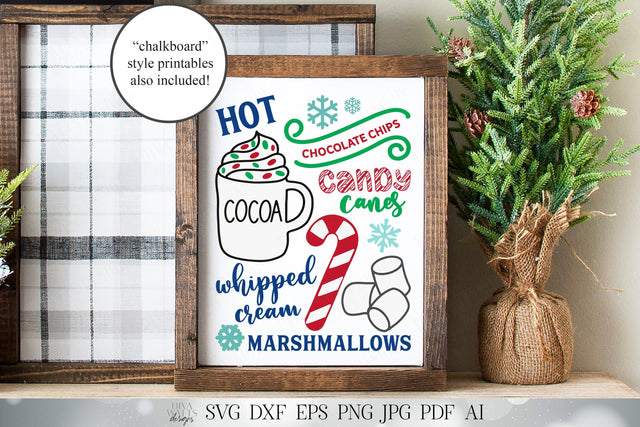 Hot Cocoa Bar SVG | Christmas Kitchen Design | Printables Included | Chalkboard Style Included too! SVG Diva Watts Designs 