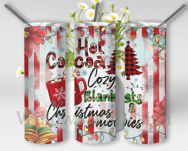 Hot Cocoa Cozy Blankets Christmas Movies Tumbler Png, Merry Christmas 20oz Skinny Tumbler, Winter Tumbler Wrap, Xmas Sublimation Design, Digital Download Sublimation WillowSageDesign 