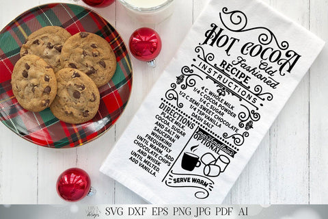 Hot Cocoa Recipe SVG | Christmas SVG | Recipe SVG | Farmhouse Sign | Kitchen Towel Design | dxf and more! | Printable SVG Diva Watts Designs 
