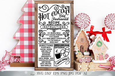 Hot Cocoa Recipe SVG | Christmas SVG | Recipe SVG | Farmhouse Sign | Kitchen Towel Design | dxf and more! | Printable SVG Diva Watts Designs 