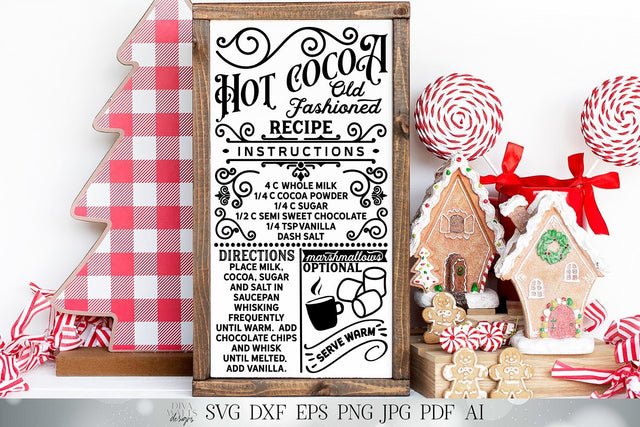 Hot Cocoa Recipe SVG | Christmas SVG | Recipe SVG | Farmhouse Sign | Kitchen Towel Design | dxf and more! | Printable SVG Diva Watts Designs 