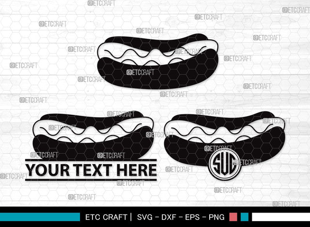 Hot Dog Monogram SVG | Fast Food Svg | BBQ Sauce Hot Dog Svg | Barbecue Sausage Svg | First Food Svg | Hot Dog Clipart SVG ETC Craft 