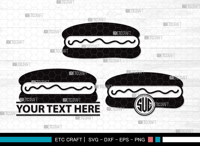 Hot Dog Monogram SVG | Fast Food Svg | BBQ Sauce Hot Dog Svg | Barbecue Sausage Svg | First Food Svg | Hot Dog Clipart SVG ETC Craft 