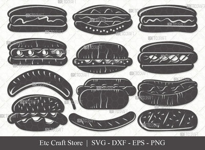 Hot Dog Silhouette SVG Cut File | Fast Food Svg | BBQ Sauce Hot Dog Svg | Barbecue Sausage Svg | Hot Dog Bundle | First Food Svg | Eps | Dxf | Png SVG ETC Craft 