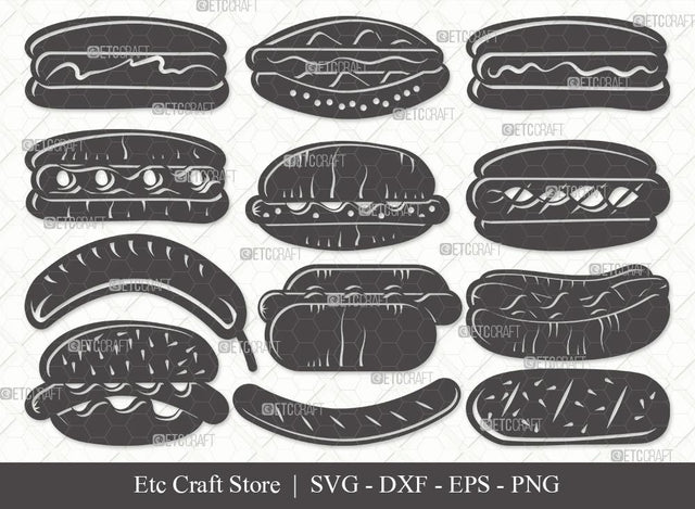 Hot Dog Silhouette SVG Cut File | Fast Food Svg | BBQ Sauce Hot Dog Svg | Barbecue Sausage Svg | Hot Dog Bundle | First Food Svg | Eps | Dxf | Png SVG ETC Craft 