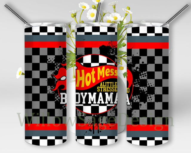 Hot Mess Boy Mama Tumbler Png, Mama Racing 20oz Skinny Tumbler, Race Flag Design Tumbler, Racing Cars Sublimation Design, Digital Download Sublimation WillowSageDesign 