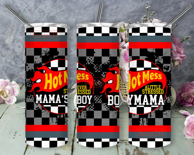 Hot Mess Boy Mama Tumbler Template, Racing 20oz Skinny Tumbler, Race Flag Tumbler Png, Race Sublimation Design, Race Lover Gift, Instant Download Sublimation DesignSVG 