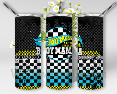 Hot Mess Boymama 20oz Skinny Tumbler, Race Mama Tumbler Png, Racing Sublimation Design, Race Flag Tumbler Wrap, Racer Gift, Digital Download Sublimation WillowSageDesign 