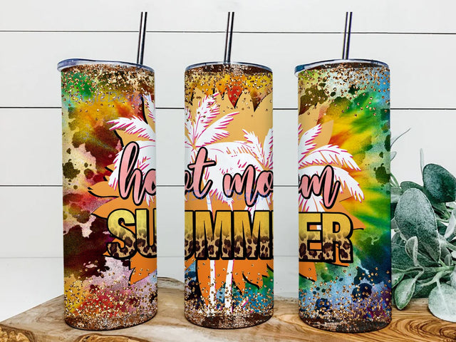 Hot Mom Summer 20oz Skinny Tumbler Png, Summer Glitter Tumbler Png, Summer Leopard Tumbler Png Sublimation iStyleDesign 