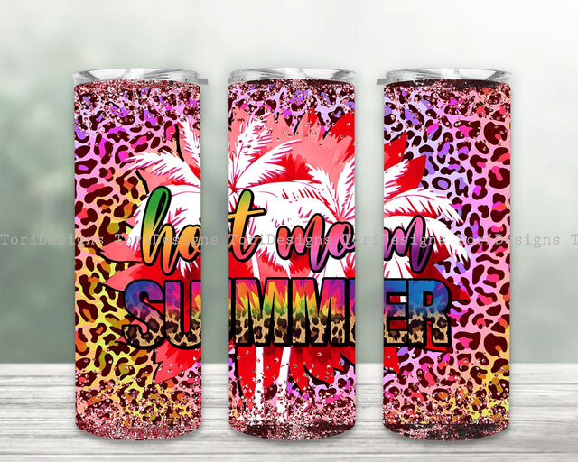 Hot Mom Summer 20oz Skinny Tumbler Png, Summer Glitter Tumbler Png, Summer Leopard Tumbler Png Sublimation ToriDesigns 
