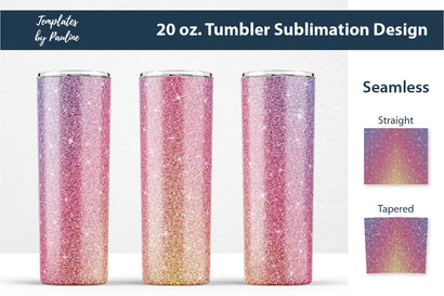 Hot Pink Glitter Seamless 20 oz Skinny Tumbler Sublimation Wrap PNG Sublimation Templates by Pauline 