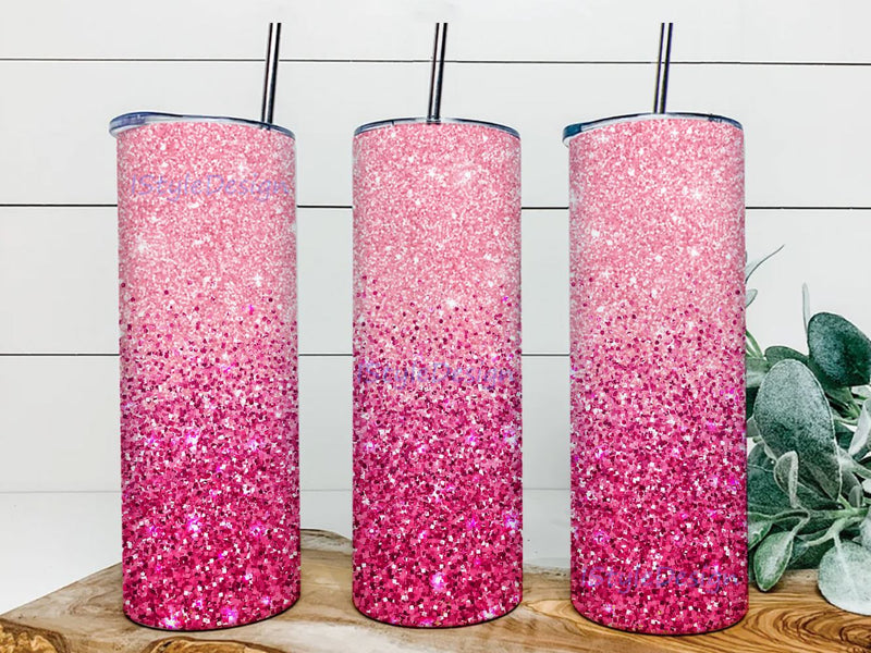 Hot Pink Gradient Glitter Skinny Tumbler Design, Straight & Tapered Sublimation Wrap Design, Tumbler PNG Sublimation iStyleDesign 