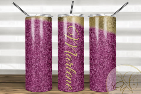 Hot Pink Leather and Gold Foil 20oz Skinny Tumbler Sublimation Sublimation Marlene Campos 