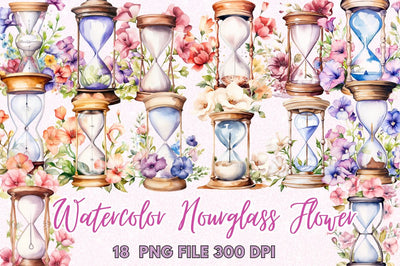 Hourglass Flower Watercolor Clipart Sublimation Regulrcrative 