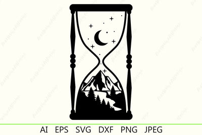 Hourglass with nature scene silhoueette svg, Outdoors, Landscape SVG AnastasiyaArtDesign 