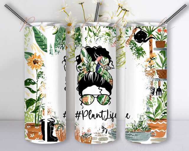 House Plants 20 oz skinny tumbler Plants Mom Messy Bun Sublimation Design, Crazy Plant Lady Tumbler PNG, PlantLife Tumbler PNG Sublimation PixelChick 