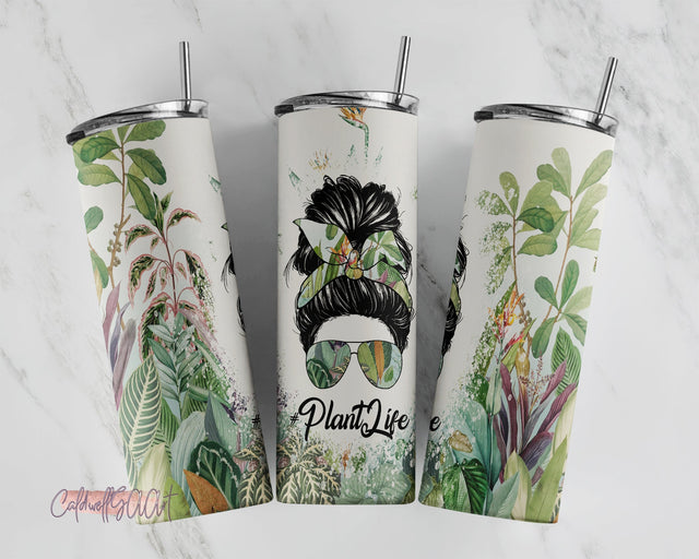 House Plants 20 oz skinny tumbler Plants Mom Messy Bun Sublimation Design, Crazy Plant Lady Tumbler PNG Sublimation CaldwellArt 