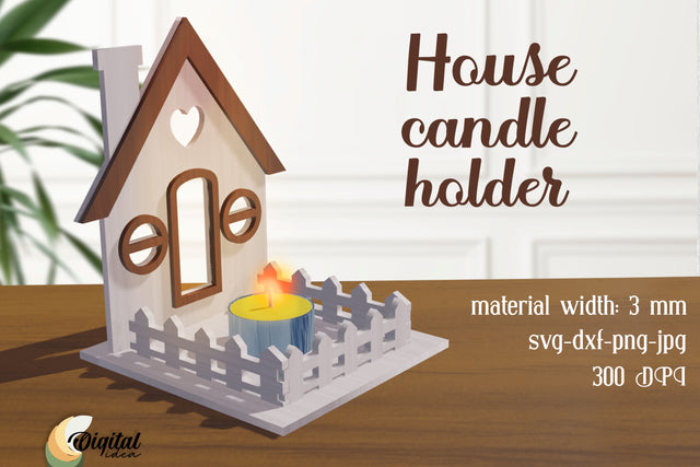 House Silhouette Candle Holder Laser Cut. House Candle Holders Laser Cut SVG Evgenyia Guschina 