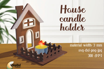 House Silhouette Candle Holder Laser Cut. House Candle Holders Laser Cut SVG Evgenyia Guschina 