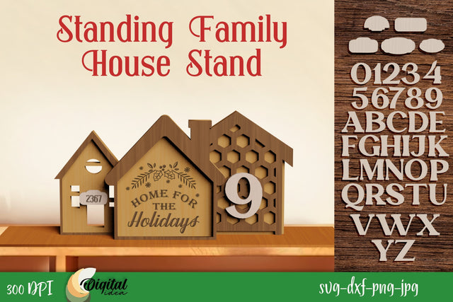 House Silhouette Laser Cut. Standing Family House Stands SVG Evgenyia Guschina 