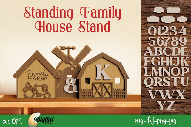 House Silhouette Laser Cut. Standing Family House Stands SVG Evgenyia Guschina 