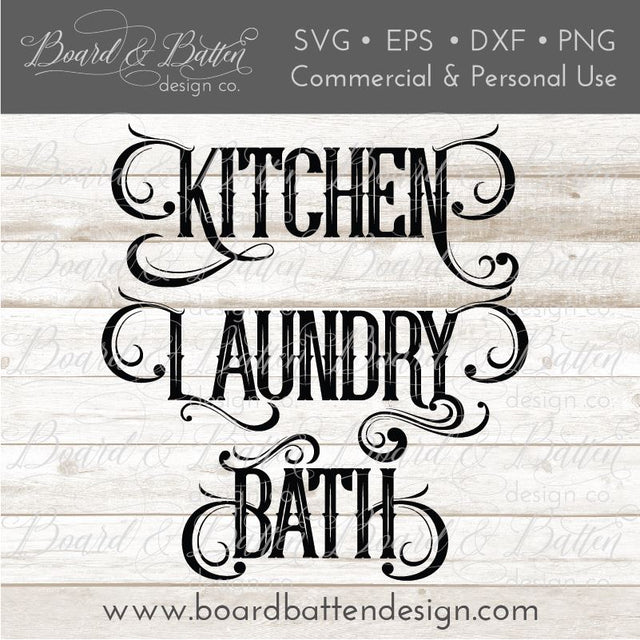 Household Words Bundle - Kitchen, Laundry, Bath SVG File SVG Board & Batten Design Co 