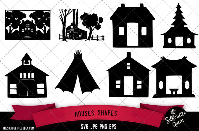 Houses Shapes SVG -Vector Art Commercial & Personal Use- Cricut,Silhouette,Cameo,Vinyl Cut SVG Loveleen Kaur 