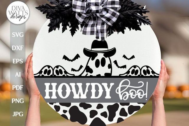 Howdy Boo SVG For Halloween Door Hanger Ghost SVG Door Hanger Welcome For Halloween Ghost Sign svg Cowboy Ghost SVG For Door Hanger SVG Diva Watts Designs 