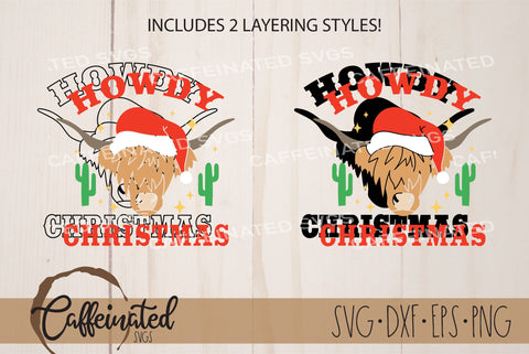 Howdy Christmas Highland Cow SVG SVG Caffeinated SVGs 