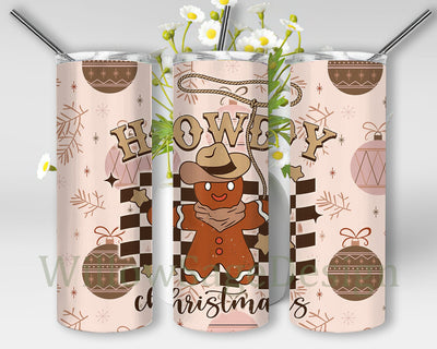 Howdy Christmas Tumbler Template, Cowboy Gingerbread 20oz Skinny Tumbler, Retro Christmas Sublimation Design, Western Christmas Tumbler Png, Digital Download Sublimation WillowSageDesign 