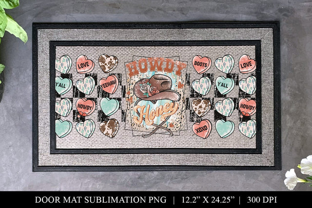 Howdy Honey Western Valentines Door Mat Sublimation PNG Sublimation BijouBay 