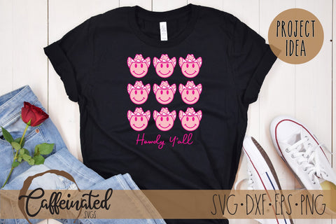 Howdy Y'all SVG, Cowboy Hat Smiley Face svg SVG Caffeinated SVGs 