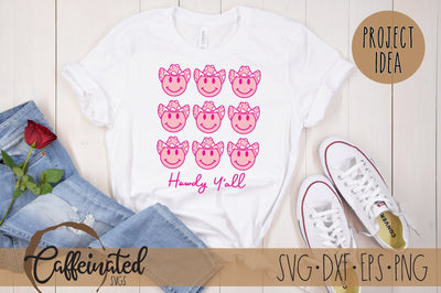 Howdy Y'all SVG, Cowboy Hat Smiley Face svg SVG Caffeinated SVGs 