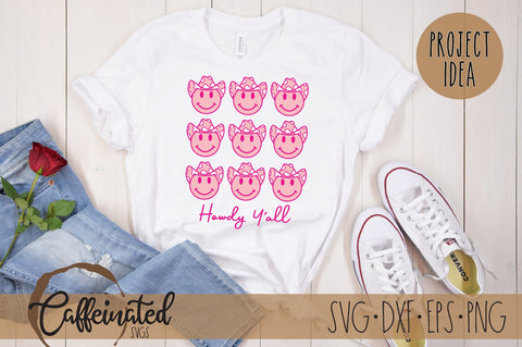 Howdy Y'all SVG, Cowboy Hat Smiley Face svg SVG Caffeinated SVGs 