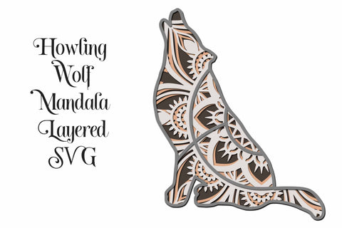 Howling Wolf Layered SVG Mandala SVG Digital Honeybee 